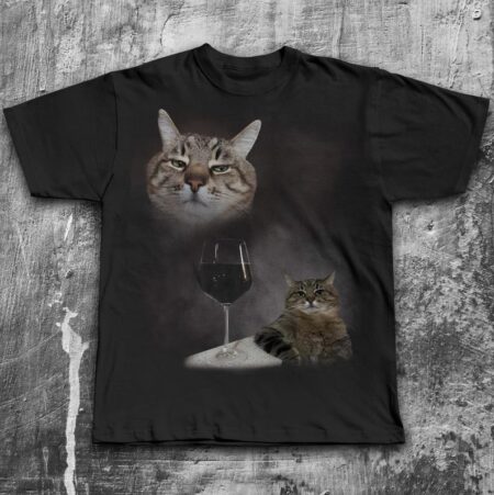 Funny Wine Cat Dank Meme Tee Shirt Gift for Woman and Man, Unhinged Clothes, Silly Cats T-shirt, Goofy ahh Tshirt, Inappropriate Tees, Gifts
