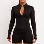 Zip Up Sports Jacket And Gym Shorts Co Ord Set Black
