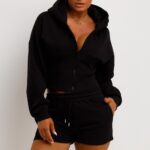 Corset Hoodie And Short Tracksuit Co Ord Set Black
