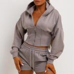 Corset Hoodie And Short Tracksuit Co Ord Set Dove Grey