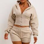 Corset Hoodie And Short Tracksuit Co Ord Set Oatmeal