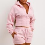 Corset Hoodie And Short Tracksuit Co Ord Set Pink