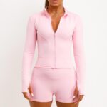 Zip Up Sports Jacket And Gym Shorts Co Ord Set Pink